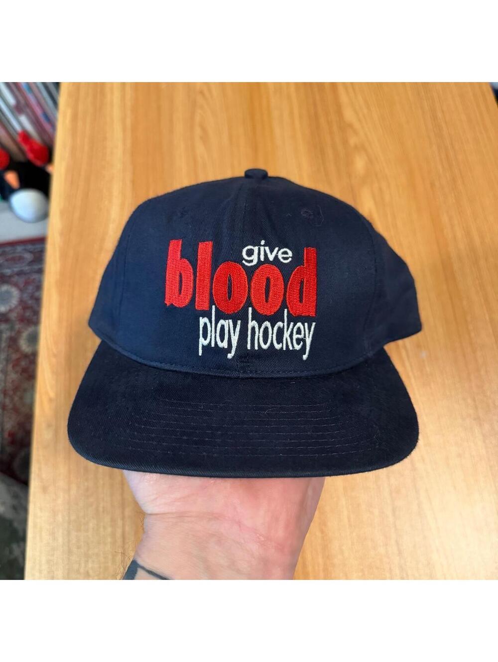 Vintage give blood play hockey SnapBack hat 90s/00s OS